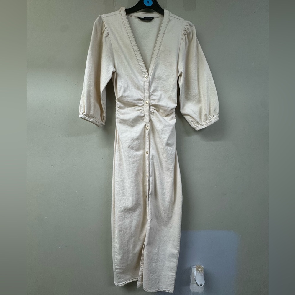 Zara Cream Button-Down Midi Dress